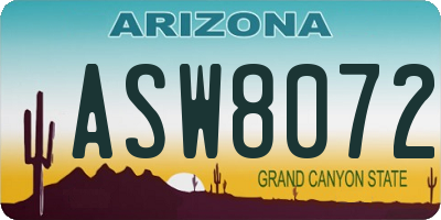 AZ license plate ASW8072