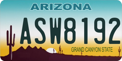 AZ license plate ASW8192