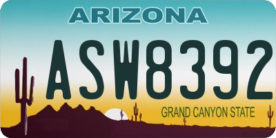AZ license plate ASW8392