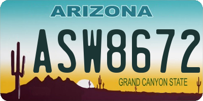 AZ license plate ASW8672