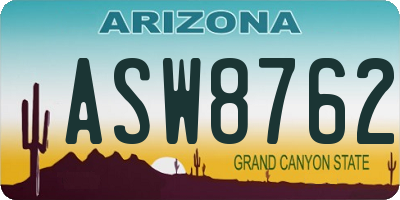 AZ license plate ASW8762