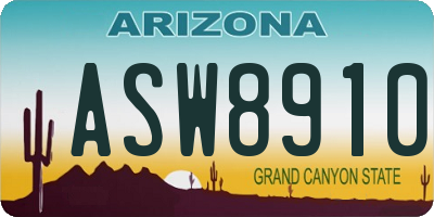 AZ license plate ASW8910