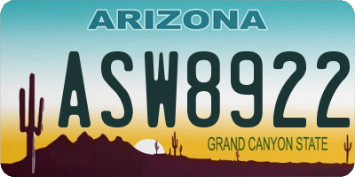 AZ license plate ASW8922
