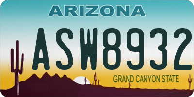 AZ license plate ASW8932