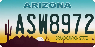 AZ license plate ASW8972