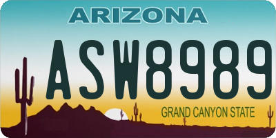 AZ license plate ASW8989
