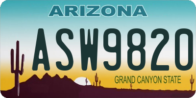 AZ license plate ASW9820