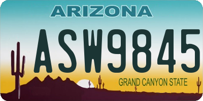 AZ license plate ASW9845
