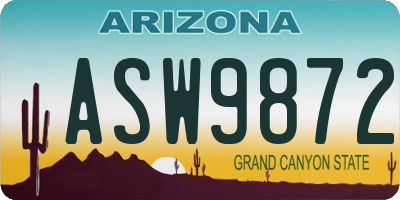 AZ license plate ASW9872