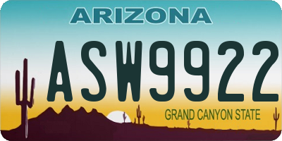 AZ license plate ASW9922