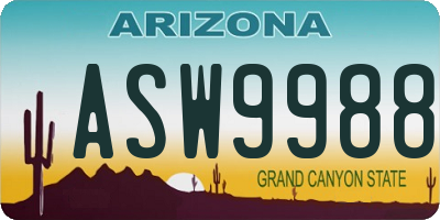 AZ license plate ASW9988