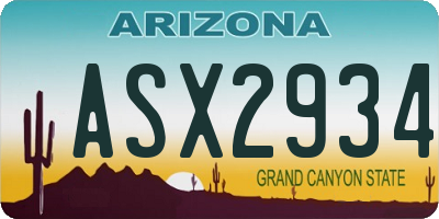 AZ license plate ASX2934