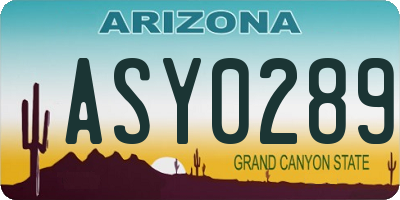 AZ license plate ASY0289