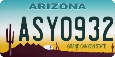 AZ license plate ASY0932