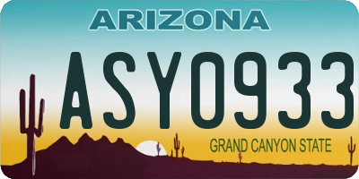 AZ license plate ASY0933