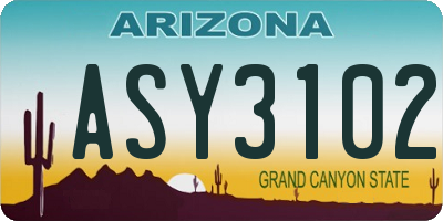AZ license plate ASY3102