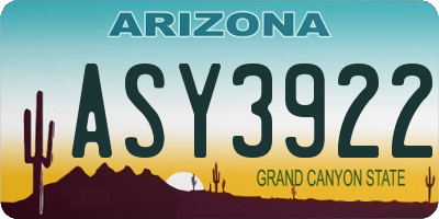 AZ license plate ASY3922
