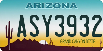 AZ license plate ASY3932