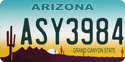 AZ license plate ASY3984