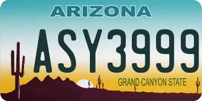 AZ license plate ASY3999