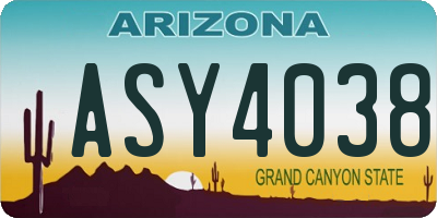 AZ license plate ASY4038