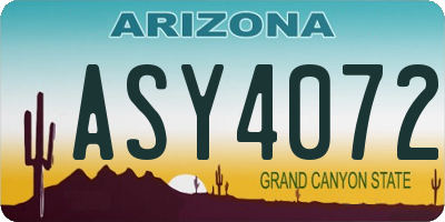 AZ license plate ASY4072