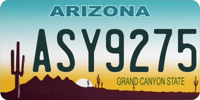 AZ license plate ASY9275