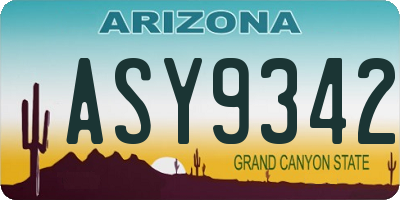 AZ license plate ASY9342