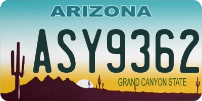 AZ license plate ASY9362