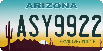 AZ license plate ASY9922