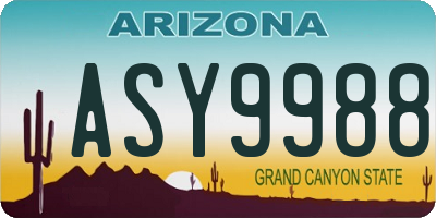 AZ license plate ASY9988