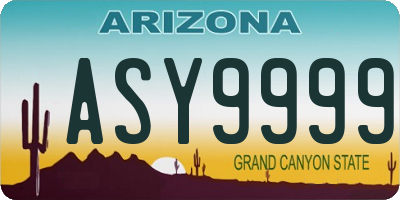 AZ license plate ASY9999