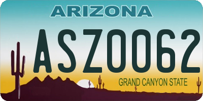 AZ license plate ASZ0062