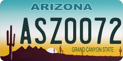 AZ license plate ASZ0072