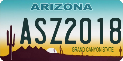 AZ license plate ASZ2018