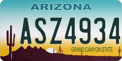 AZ license plate ASZ4934