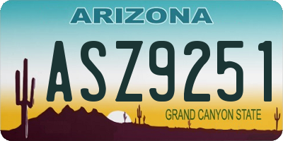 AZ license plate ASZ9251