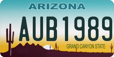 AZ license plate AUB1989