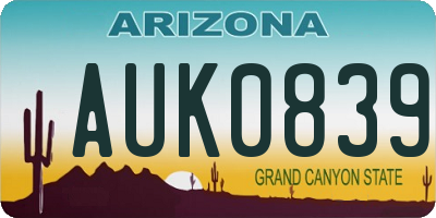 AZ license plate AUK0839
