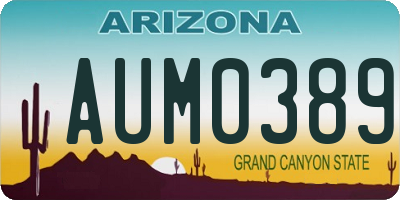 AZ license plate AUM0389