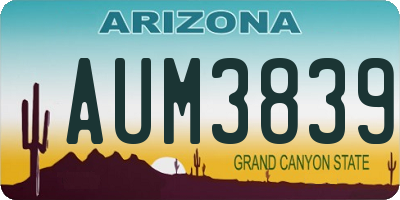 AZ license plate AUM3839