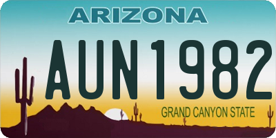 AZ license plate AUN1982