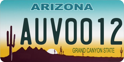 AZ license plate AUV0012