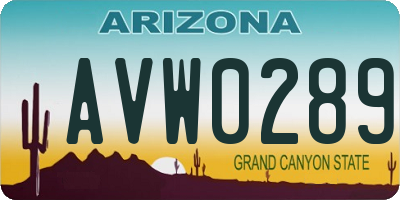 AZ license plate AVW0289