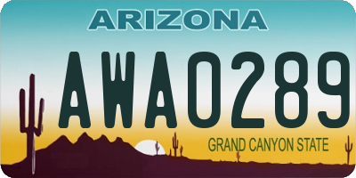 AZ license plate AWA0289
