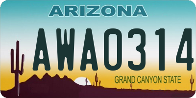 AZ license plate AWA0314