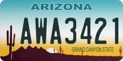 AZ license plate AWA3421