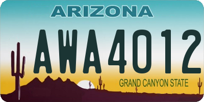 AZ license plate AWA4012