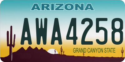 AZ license plate AWA4258