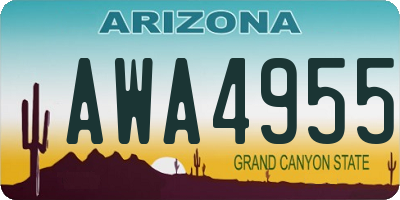 AZ license plate AWA4955